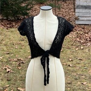 Derek Heart Black Crochet Mini Crop Cardigan Tie-Front Women’s Medium